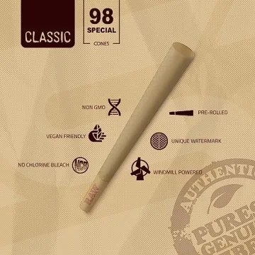 RAW Cones Classic 1-1/4 75 Pack Natural Pre-Rolled Rolling Paper