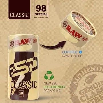 RAW Cones Classic 1-1/4 75 Pack Natural Pre-Rolled Rolling Paper