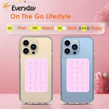 Suction Phone Case Mount, 2Pcs Silicone Phone Suction Grip Compatible with iPhone and Android Cases, Anti-Slip Hands-Free Mobile Accessory Holder, Sticky Phone Grip for Tiktok Videos and Selfies