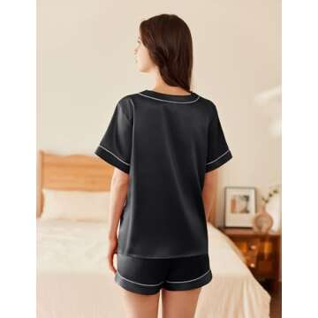 Ekouaer Silk Pajama Set Women Soft Short Sleeve Loungewear
