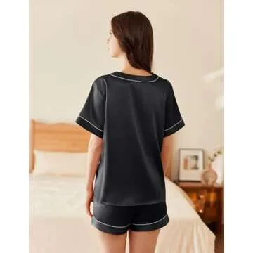 Ekouaer Silk Pajama Set Women Soft Short Sleeve Loungewear