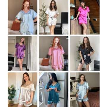 Ekouaer Silk Pajama Set Women Soft Short Sleeve Loungewear