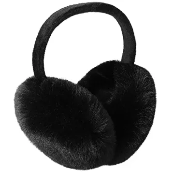 Simplicity Black Ear Muffs - Faux Furry Foldable Earmuffs for Men and Women - Warmers for Winter Out...