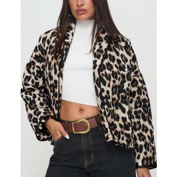 Yimoon Women's Cropped Puffer Quilted Jacket Vintage Floral Print Oversized Open Front Lightweight Short Jacket Outwear(Leopard-S)