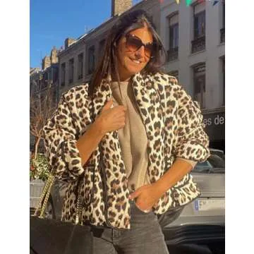 Yimoon Women's Cropped Puffer Quilted Jacket Vintage Floral Print Oversized Open Front Lightweight Short Jacket Outwear(Leopard-S)