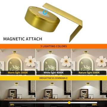 Arixinks Battery Picture Light 3Pack Gold,Wireless Painting Light with Remote,3 Lighting&Dimmable,Wa...