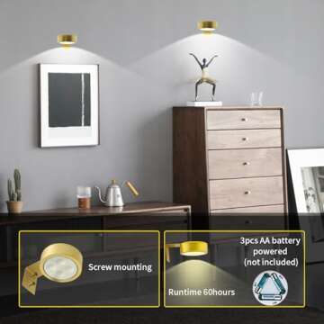 Arixinks Battery Picture Light 3Pack Gold,Wireless Painting Light with Remote,3 Lighting&Dimmable,Wall Art Light for Painting Accent Light &Timer for Pictures Frames Gallery Potrait Magnetic