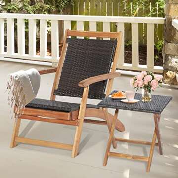 Stylish Tangkula Patio Lounge Chair with Retractable Ottoman