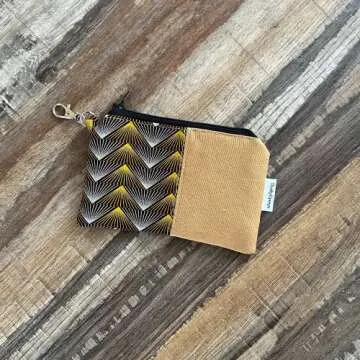 Brown Shweshwe Small Zipper Coin Pouch, Clip On Purse