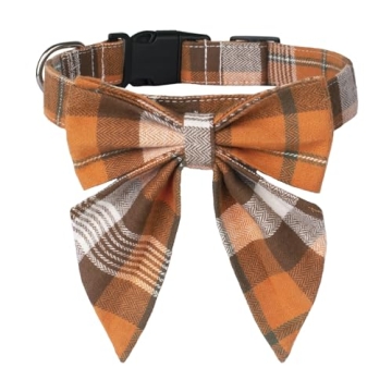 ADOGGYGO Fall Dog Collar with Bow, Halloween Thanksgiving Dog Bowtie Collar, Adjustable Cotton Orang...