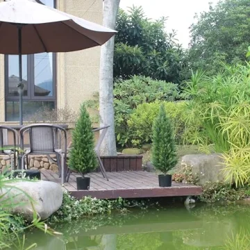 3 Foot Artificial Cedar Topiary Trees for Indoor Outdoor Use