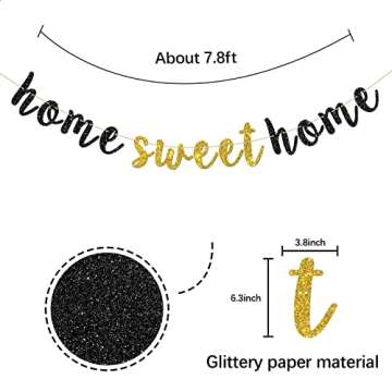 Black Glitter Home Sweet Home Banner - Welcome Back Sign Supplies - Welcome Home Bunting Housewarmin...