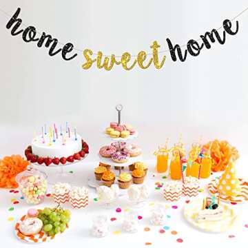 Black Glitter Home Sweet Home Banner - Welcome Back Sign Supplies - Welcome Home Bunting Housewarming Military Family Party Decorations