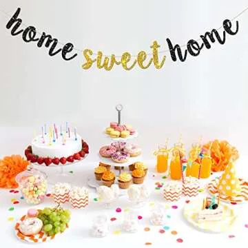 Black Glitter Home Sweet Home Banner for Celebrations