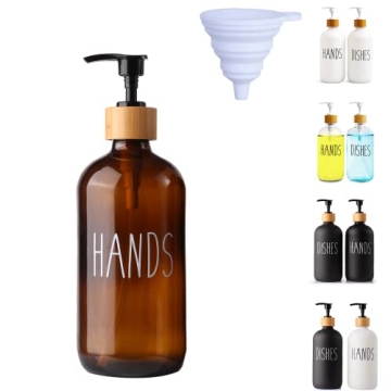 LOOCHICA Hand Amber Glass Soap Dispenser with Pump, Amber Hand Soap Dispenser, Refillable Reusable A...