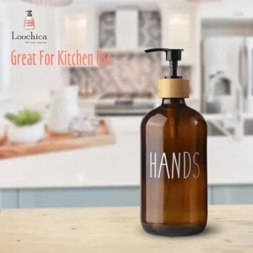 LOOCHICA Hand Amber Glass Soap Dispenser with Pump