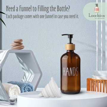 LOOCHICA Hand Amber Glass Soap Dispenser with Pump