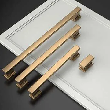 Asidrama 10 Pack 7 Inch(177mm) Hole Centers Champagne Bronze Kitchen Cabinet Handles, Brushed Brass Cabinet Pulls Kitchen Cabinet Hardware for Cupboard Gold Drawer Pulls