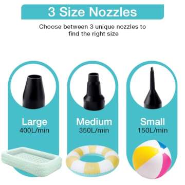 Electric Air Pump,Portable Quick-Fill Air Pump, Air Mattress Pump with 3 Nozzles for Inflatable Boat...