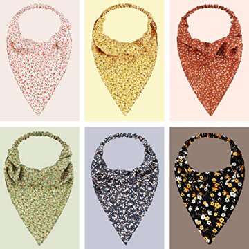 Syhood 6 Pcs Floral Elastic Hair Bandanas Boho Scarf Headband Chiffon Head Kerchief Turban with Hair Clips for Women(Bright Floral Patterns)