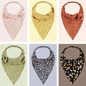Syhood 6 Pcs Floral Elastic Hair Bandanas Boho Scarf Headband Chiffon Head Kerchief Turban with Hair Clips for Women(Bright Floral Patterns)