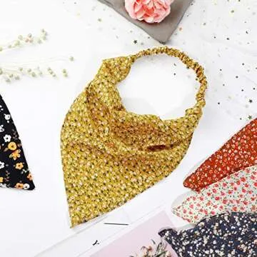 Syhood 6 Pcs Floral Elastic Hair Bandanas Boho Scarf Headband Chiffon Head Kerchief Turban with Hair Clips for Women(Bright Floral Patterns)