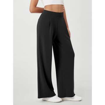 ODODOS Modal Soft Wide Leg Pants for Women High Waist Casual Pants with Pockets, 29" Inseam, Black, Large