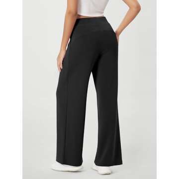 ODODOS Modal Soft Wide Leg Pants for Women High Waist Casual Pants with Pockets, 29" Inseam, Black, Large