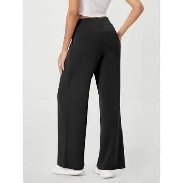 ODODOS Modal Soft Wide Leg Pants for Women High Waist Casual Pants with Pockets, 29" Inseam, Black, Large