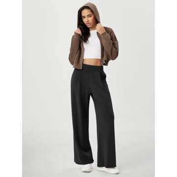 ODODOS Modal Soft Wide Leg Pants for Women High Waist Casual Pants with Pockets, 29" Inseam, Black, Large