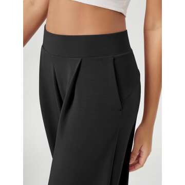 ODODOS Modal Soft Wide Leg Pants for Women High Waist Casual Pants with Pockets, 29" Inseam, Black, Large