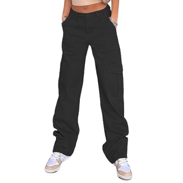 QYANGG High Waist Cargo Pants Women Stretch Baggy Cargo Pants Women Multiple Pockets Relaxed Fit Str...