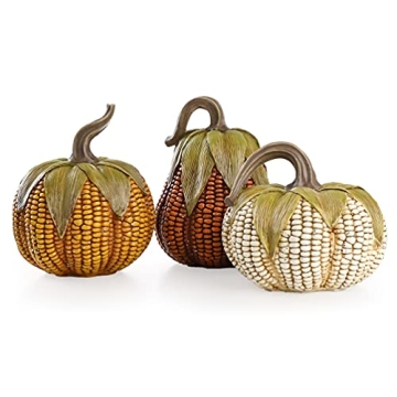 Valery Madelyn Fall Decorations for Home Pumpkins Decor, Set of 3 Resin Artificial Corn Decorative P...