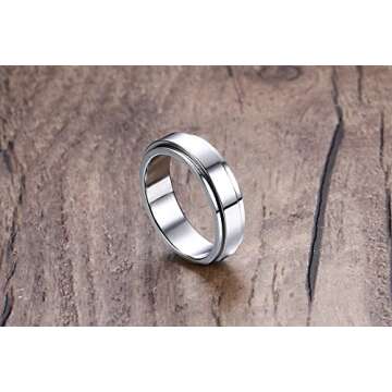 HIJONES Women's Silver Spinner Band Ring for Stress Relief