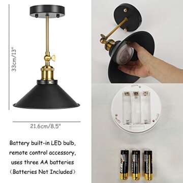 ANYE 2-Pack 100 Lumens Led Remote Control Battery Operated Indoor Wireless Wall Sconce Light Fixture for Room Lighting Wall Decor Bedroom- Easy Installation, Dimmable Control,Battery Not Included