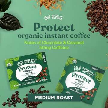 Organic Instant Coffee Powder by Four Sigmatic | Arabica Instant Coffee Singles with Cordyceps, Chaga and Eleuthero | Mushroom Coffee Instant Mix for Better Focus and Immune Support | 10 Packets