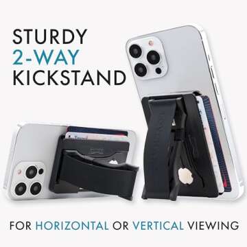 LOVEHANDLE Phone Wallet with Kickstand and Adapter Ring for MagSafe, Phone Card Holder, Wireless Charging Compatible, Wallet Compatible with MagSafe - Gold Onyx