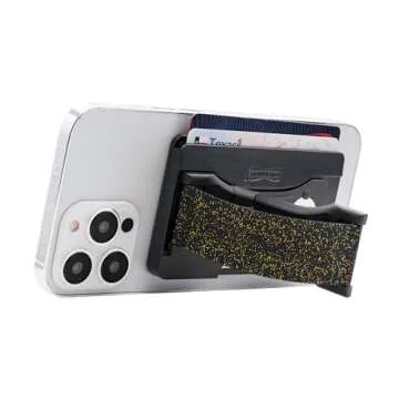 LOVEHANDLE Phone Wallet with Kickstand and Adapter Ring for MagSafe, Phone Card Holder, Wireless Charging Compatible, Wallet Compatible with MagSafe - Gold Onyx