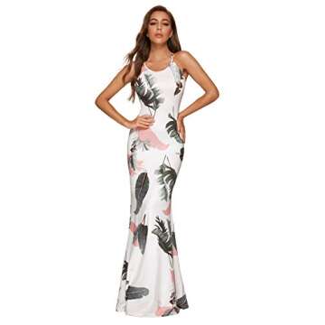 SheIn Women's Floral Strappy Backless Summer Evening Party Maxi Dress White Banana Leaf Medium