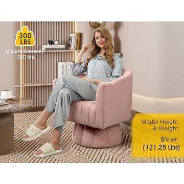 Dewhut Mid Century 360 Degree Swivel Cuddle Barrel Accent Sofa Chairs, Round Armchairs with Wide Upholstered, Fluffy Velvet Fabric Chair for Living Room, Bedroom, Office, Waiting Rooms, (Pink)
