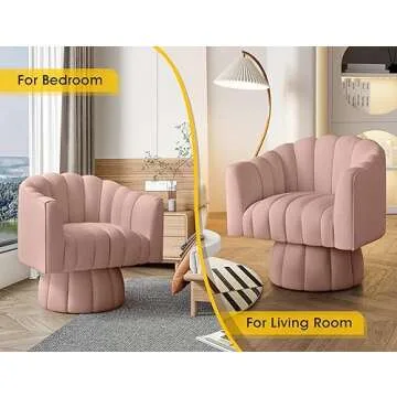 Dewhut Mid Century 360 Degree Swivel Cuddle Barrel Accent Sofa Chairs, Round Armchairs with Wide Upholstered, Fluffy Velvet Fabric Chair for Living Room, Bedroom, Office, Waiting Rooms, (Pink)