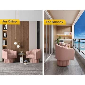 Dewhut Mid Century 360 Degree Swivel Cuddle Barrel Accent Sofa Chairs, Round Armchairs with Wide Upholstered, Fluffy Velvet Fabric Chair for Living Room, Bedroom, Office, Waiting Rooms, (Pink)