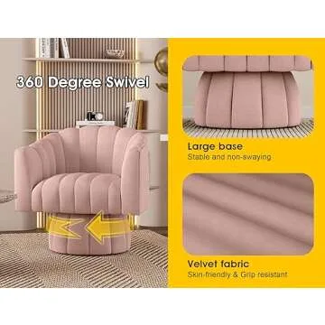 Dewhut Mid Century 360 Degree Swivel Cuddle Barrel Accent Sofa Chairs, Round Armchairs with Wide Upholstered, Fluffy Velvet Fabric Chair for Living Room, Bedroom, Office, Waiting Rooms, (Pink)