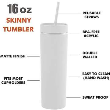momocici Matte Skinny Tumblers Bulk.16oz Matte Pastel Colored Skinny Tumblers with Lids and Straws.D...