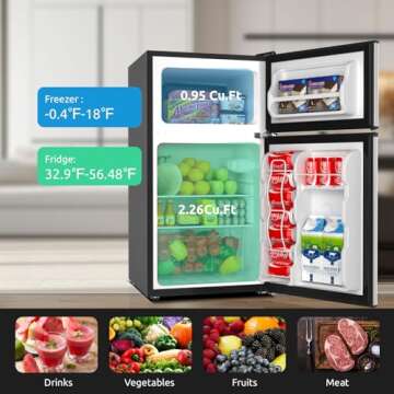 BANGSON Mini Fridge with Freezer, 3.2 Cu.Ft Small Refrigerator, 5 Settings Temperature Adjustable, L...