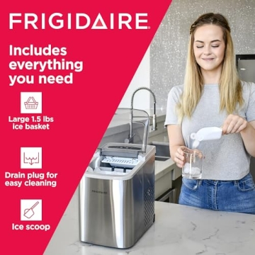 Frigidaire Stainless Steel Ice Maker 26 lbs Daily Efficiency