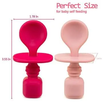 Silicone Baby Spoons for Baby Led Weaning 2-Pack, First Stage Baby Feeding Spoon Set Gum Friendly BPA Lead Phthalate and Plastic Free, Great Gift Set (Pink)