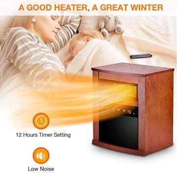 TRUSTECH 1500W Infrared Heater, Electric Space Heater with 3 Heat Modes, Remote Control & Timer, Room Heater with Overheat & Tip-Over Shut Off Protection, Wood Cabinet Heater for Large Room, Low Noise