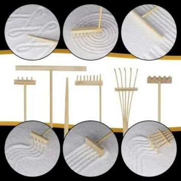 Zen Garden Kit 11x8in. Beautiful Japanese Decor Mini Rock Garden Gift Set for Home, Office Desk. Zen Sand Garden, 6 Tools, 15 Accessories. Sand Tray Therapy Desktop Meditation Room