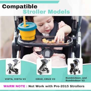 Snack Tray Fits for UPPAbaby Vista/Vista V2/Vista V3/Cruz/Cruz V2/ RumbleSeat/RumbleSeat V2, Stroller Tray with Cup Holder & Recessed Bowl, Dishwasher Safe, Quick Attachment, Folds with Stroller, Grey
